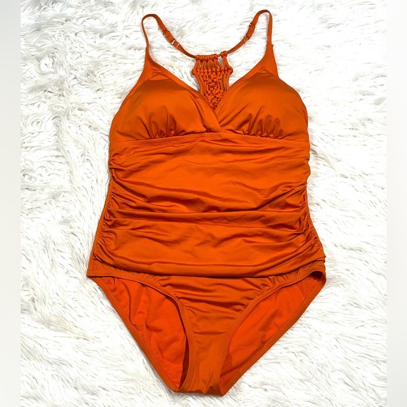 Hilor Other - Hilor Macrame Back Shirred Halter One Piece Tummy Control Swimsuits Swimwear